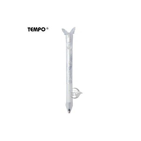 Tempo節奏 GL-350 水晶蝴蝶筆 0.5按動中性筆-白桿黑墨